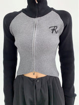 high neck bicolor zip-up knit mx0044 