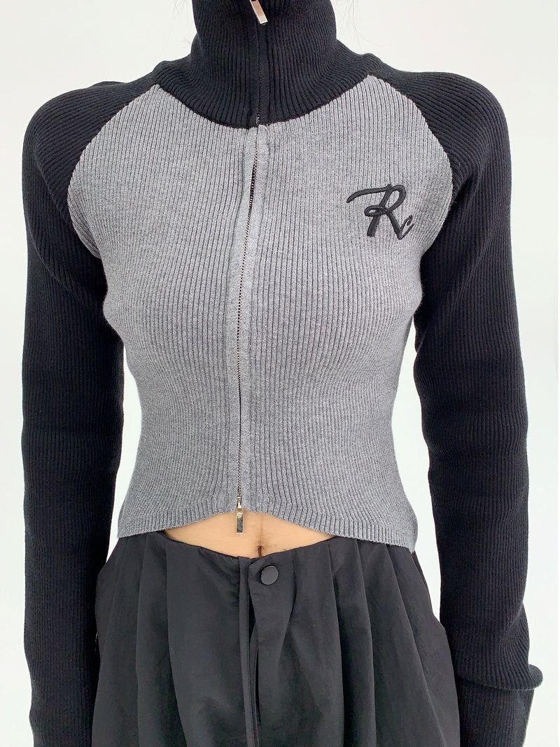 high neck bicolor zip-up knit mx0044 