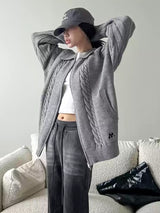 twisted lapel zip-up cardigan mx0077 