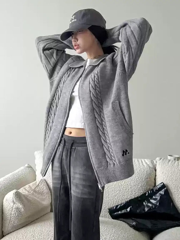 twisted lapel zip-up cardigan mx0077 