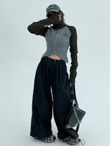 high neck bicolor zip-up knit mx0044 