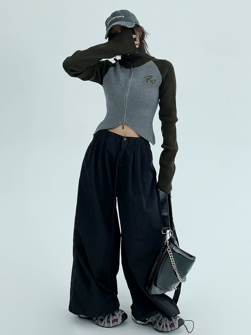high neck bicolor zip-up knit mx0044 