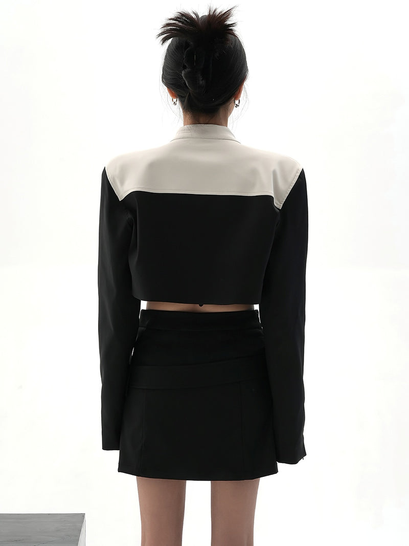 stand collar bicolor short jacket mx0103 