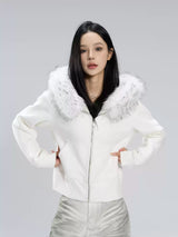 fur hood zip up hoodie mx0015