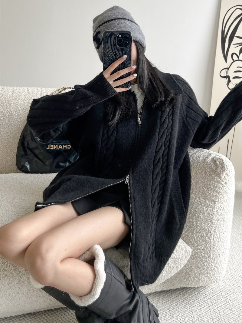 twisted lapel zip-up cardigan mx0077 