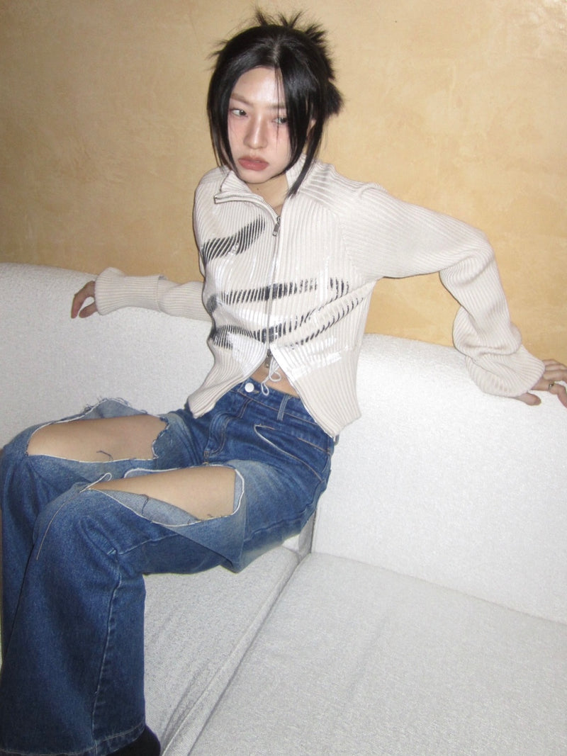 painted asymmetric knit tops mx0069