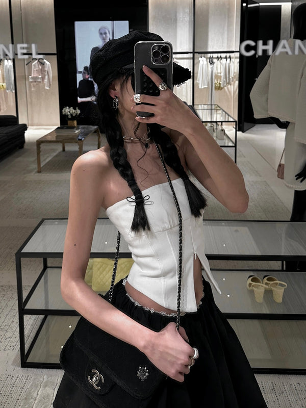 V-cut white tube top mx0125