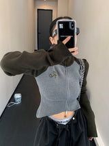 high neck bicolor zip-up knit mx0044 