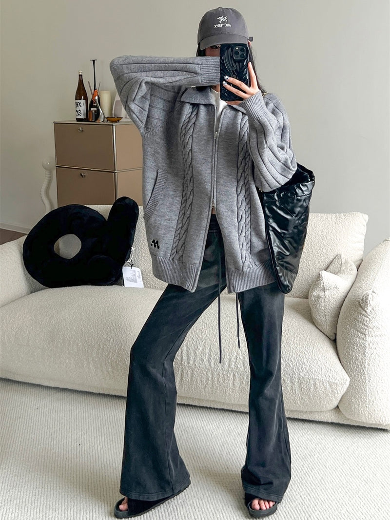 twisted lapel zip-up cardigan mx0077 