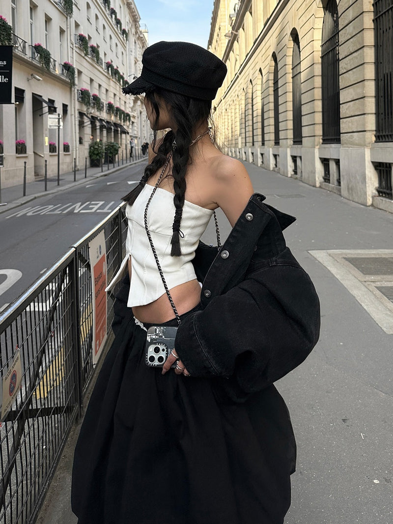 V-cut white tube top mx0125 