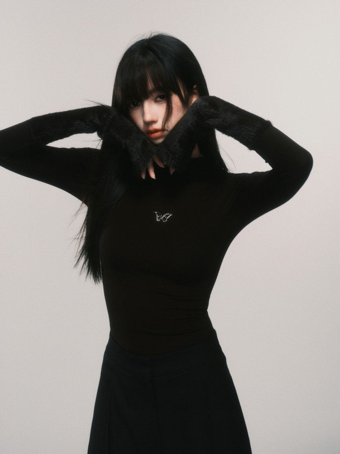 butterfly icon high neck cut and sew mx0075 